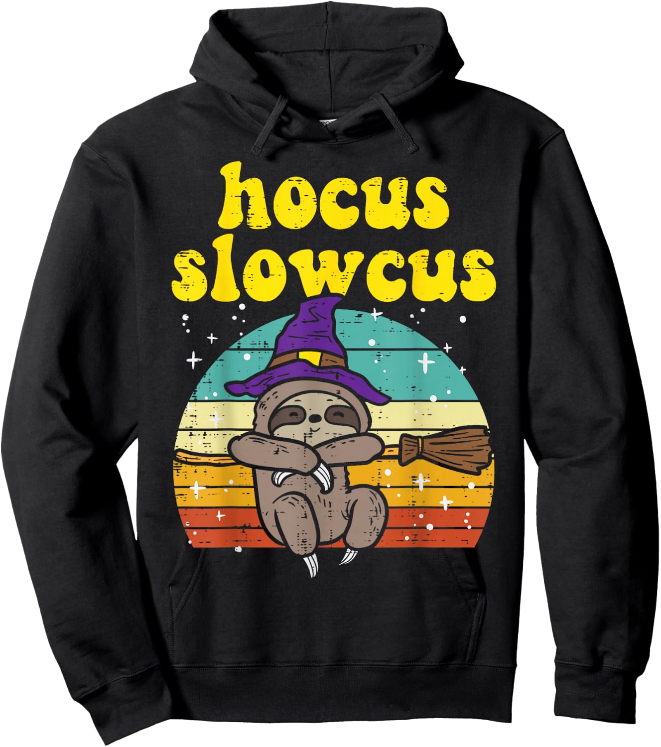 Hocus Slowcus Witch Sloth Retro Cute Animal Halloween Women Hoodie - Hoodie | Black