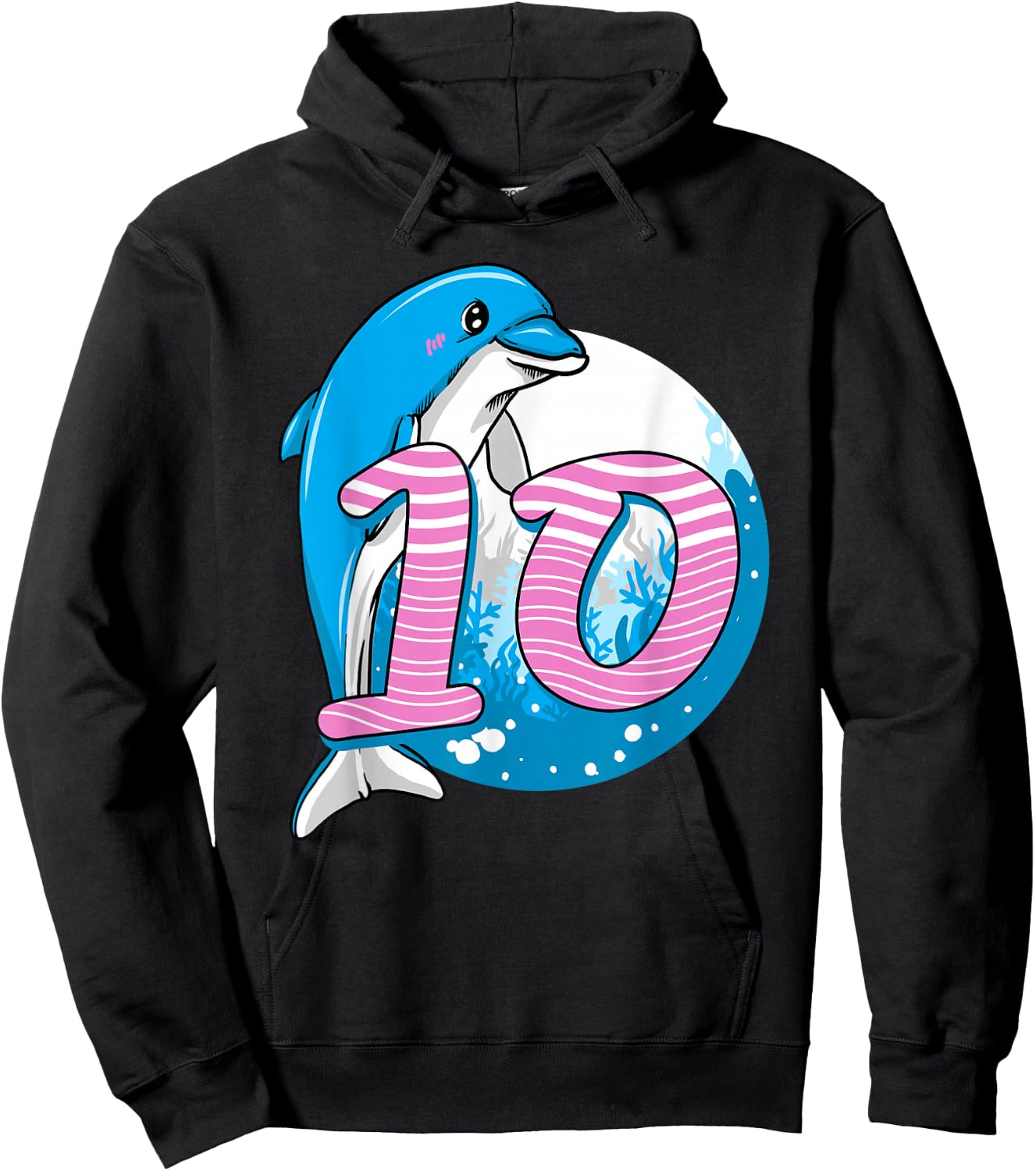 10 Year Dolphin Birthday for 10th Birthday Dolphin Girl Hoodie - Hoodie | Black