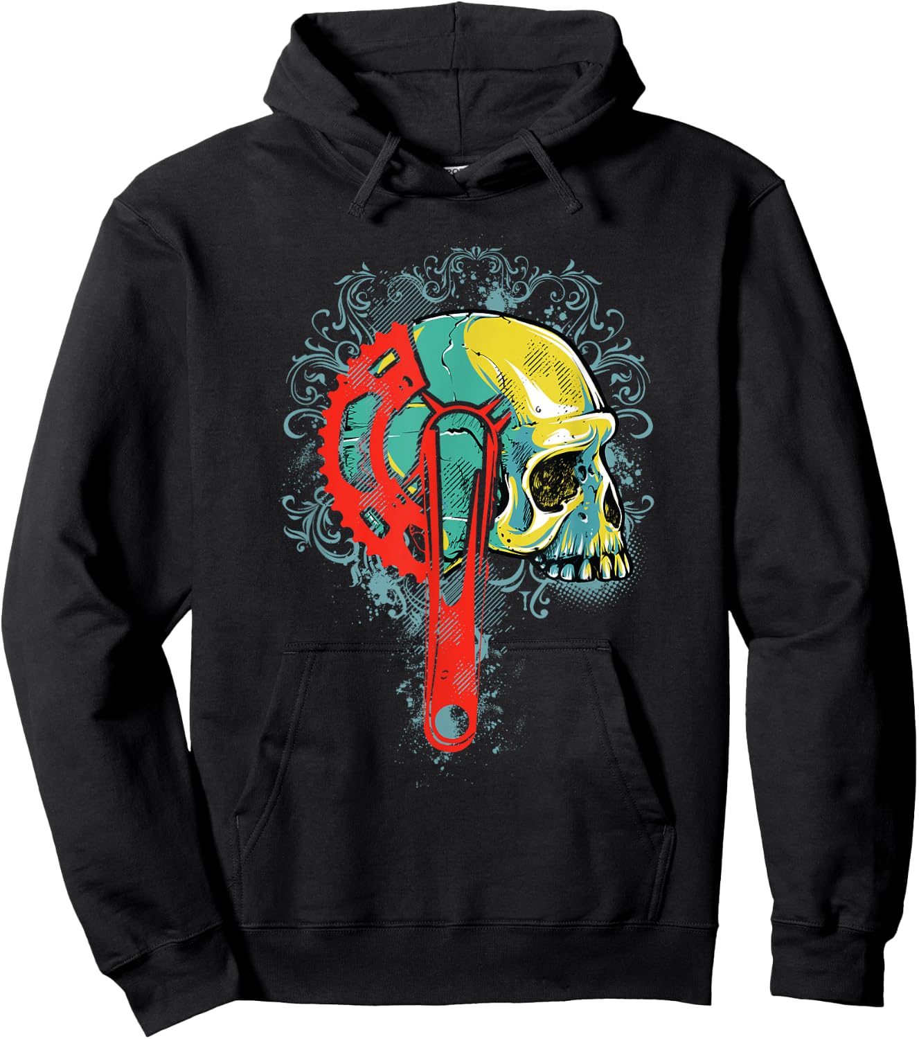 Bike Shirt Gift Boys Men Cyclists Skull Bicycle Crankset Hoodie - Hoodie | Black