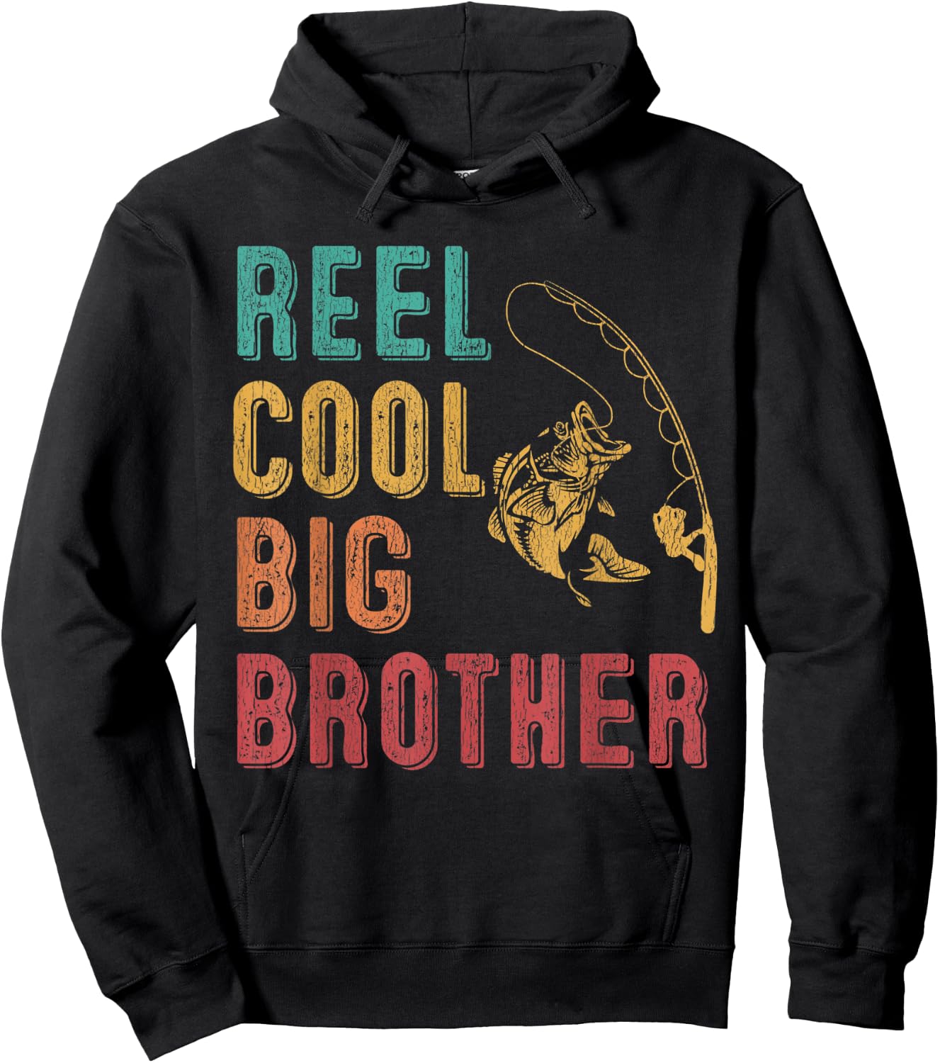 Reel Cool Big Brother Funny Matching Family Fishing Vacation Hoodie - Hoodie | Black