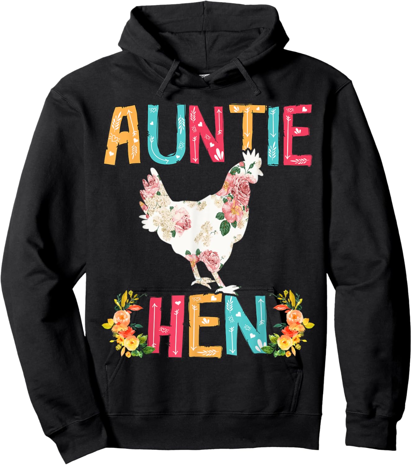 Happy Mother's Day Proud Auntie Floral Chicken Hen Lover Hoodie - Hoodie | Black