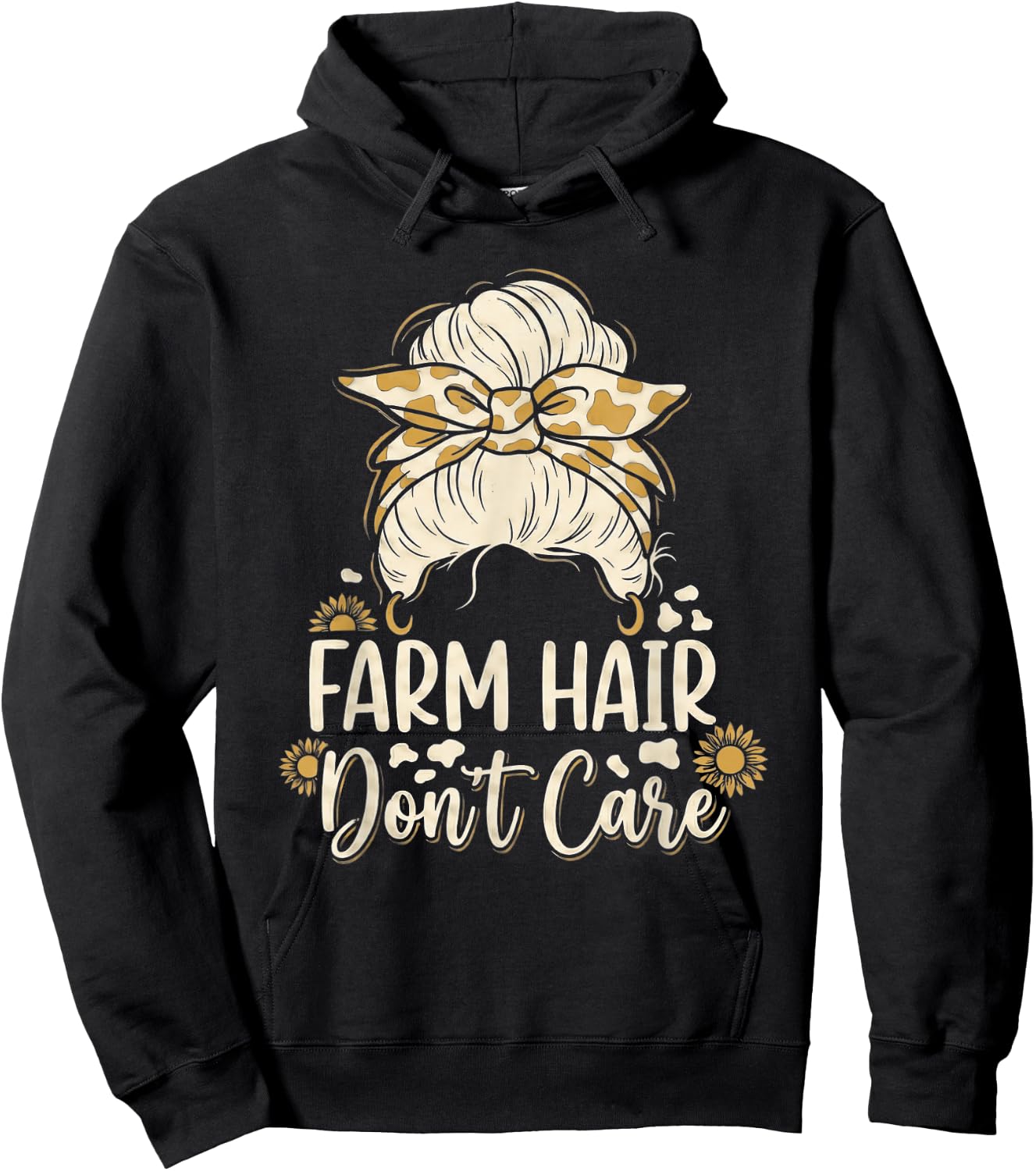 Farm Hair Don't Care Funny Messy Bun Farmer Girl Hoodie - Hoodie | Black