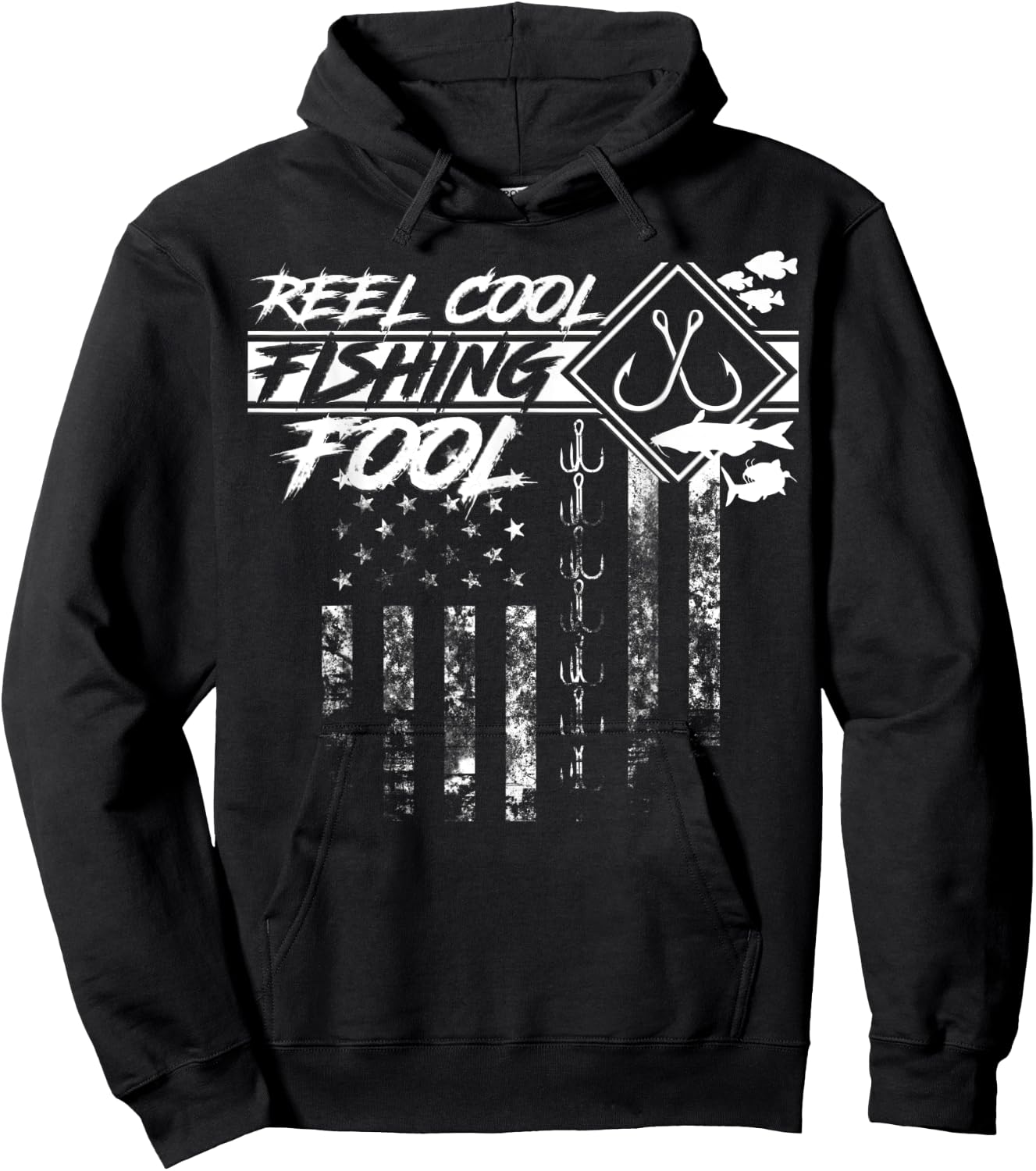Reel Cool Fishing Fool American Flag Shirt Men Hoodie - Hoodie | Black