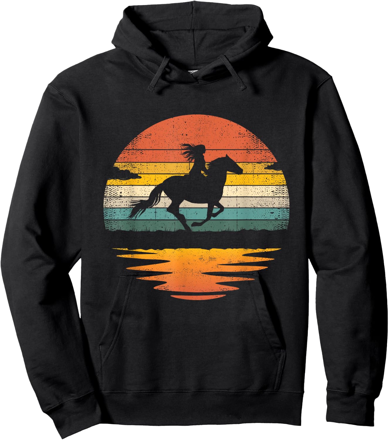 Girl Horse Riding Vintage Cowgirl Retro Sunset Horse Hoodie - Hoodie | Black