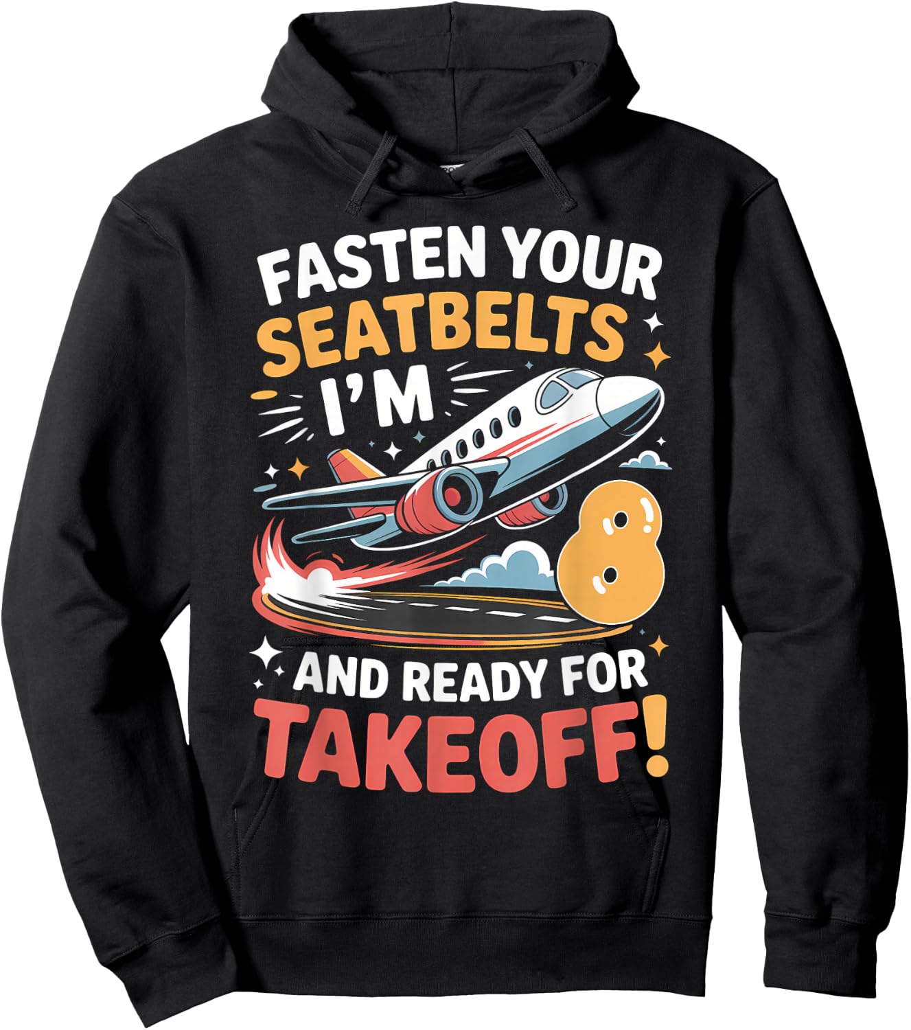 8th Birthday Airplane Take Off Boys Kids 8 Bday Funny Plane Hoodie - Hoodie | Black