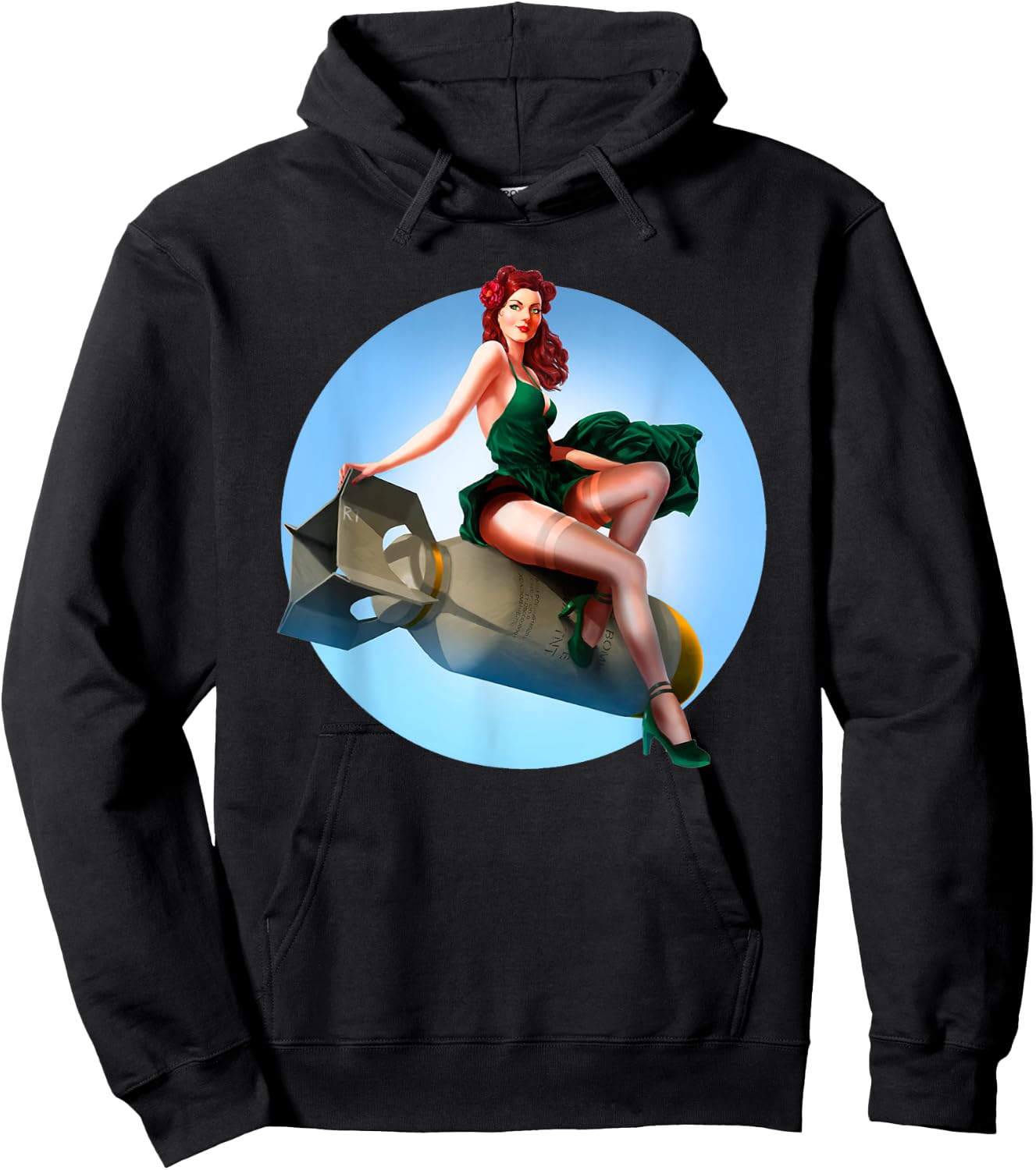 Pin Up Girl Bomber Girl Aviation Military Vintage Hoodie - Hoodie | Black