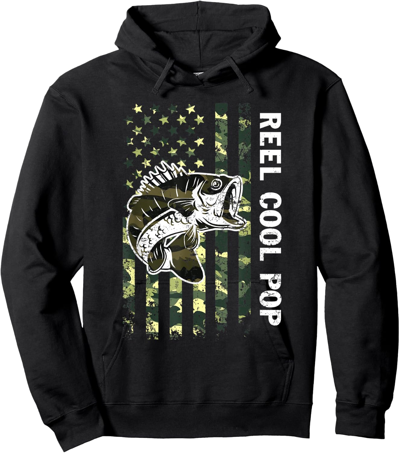 Father's Day Reel Cool Pop Fish Camouflage American Flag Hoodie - Hoodie | Black