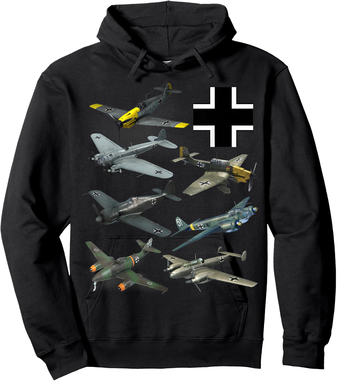 WW2 German Fighter Planes JU-87 Stuka Bf 109 ME 262 Fw190 Hoodie - Hoodie | Black