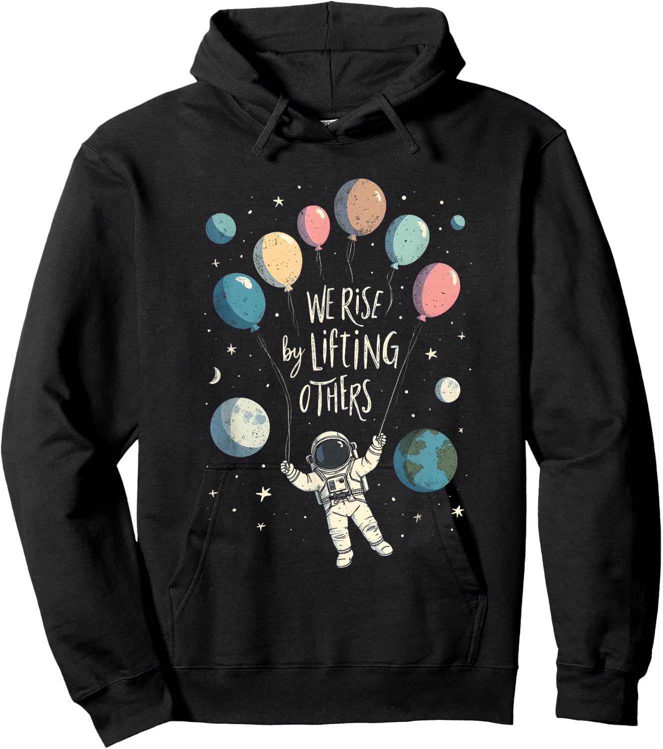 We Rise By Lifting Others Astronaut Inspiring Minimalist Hoodie - Hoodie | Black
