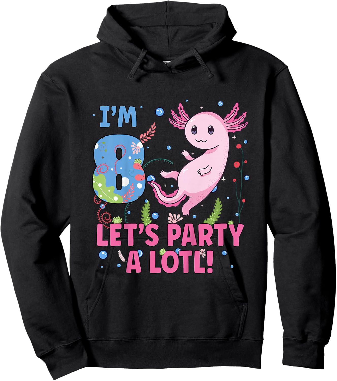 Cute Axolotl Motif 8 year old Axolotl Lover 8th Birthday Hoodie - Hoodie | Black