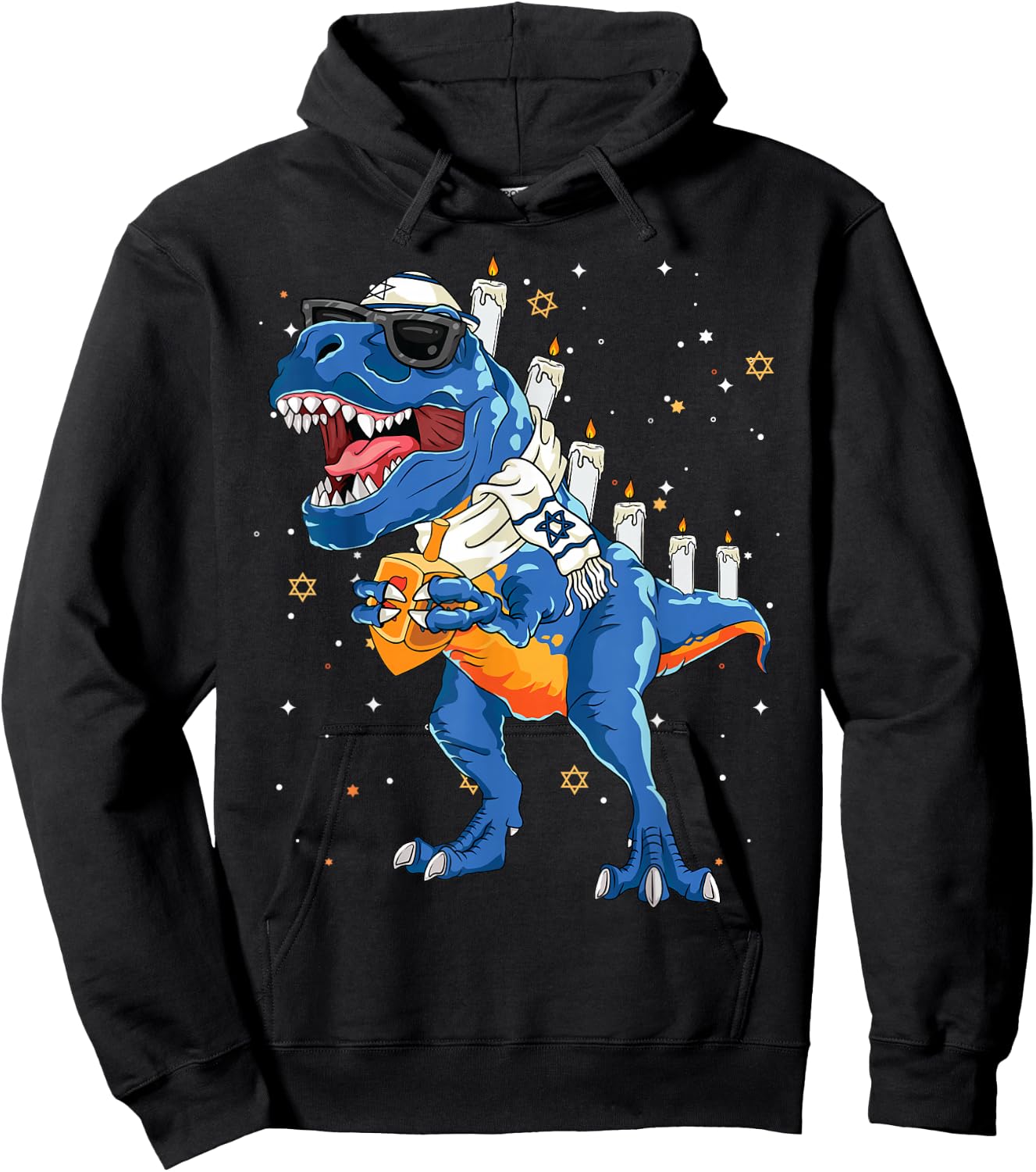 Hanukkah Dinosaur Menorasaurus T Rex Dino Chanukah Boys 2024 Hoodie - Hoodie | Black