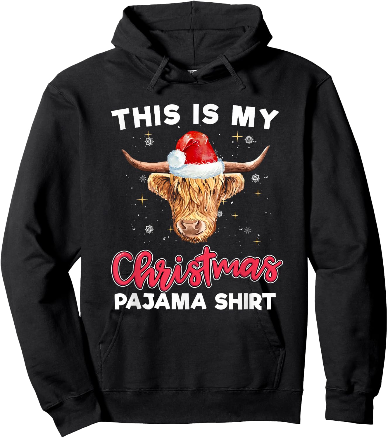 Highland Cow Christmas Pajama Santa Cow Lover Hoodie - Hoodie | Black