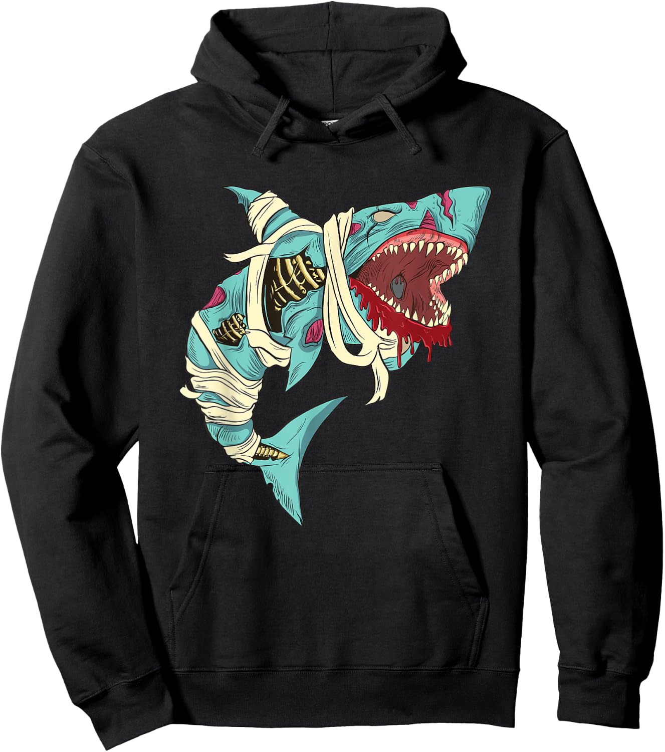 Shark Zombie Shirt Creepy Zombie Halloween Costume Mummy Hoodie - Hoodie | Black