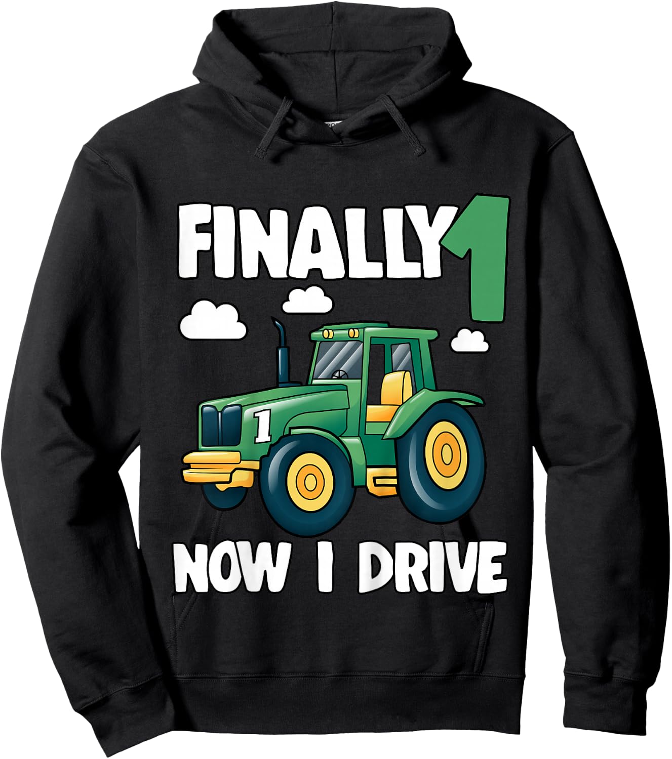 Kids Finally 1 Now I Drive 1st Birthday Party Boy Tractor Kids Hoodie - Hoodie | Black
