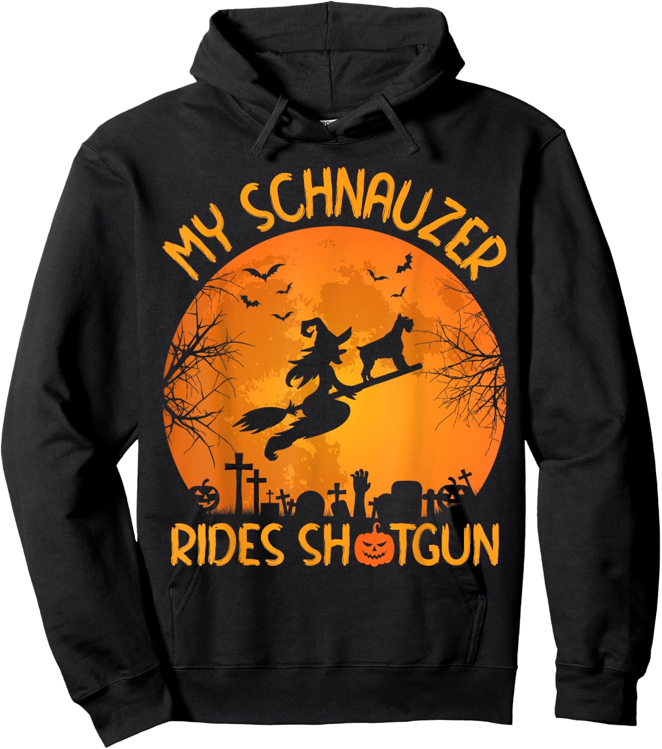 Funny My Schnauzer Rides Shotgun Witch Halloween Hoodie - Hoodie | Black