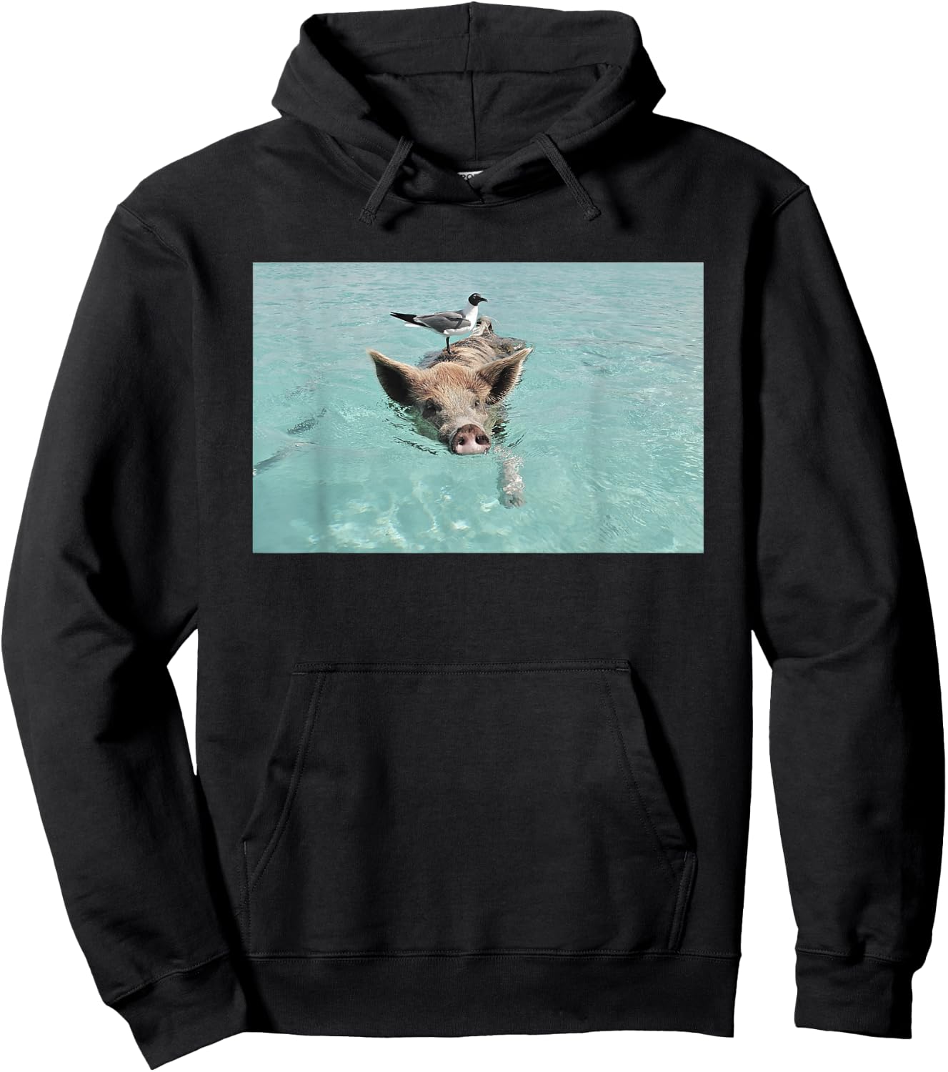 Funny Swimming Pig in Ocean Pigs Bahamas Exumas Vintage Hoodie - Hoodie | Black