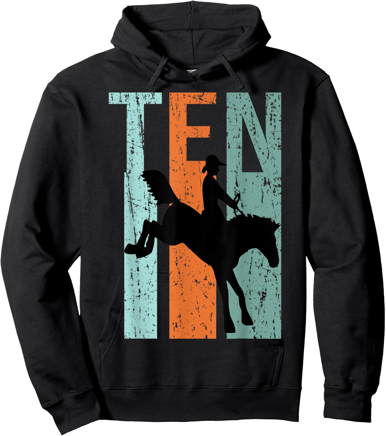10th Birthday Kids Retro Rodeo Horse Lovers Cowboys Rider Hoodie - Hoodie | Black