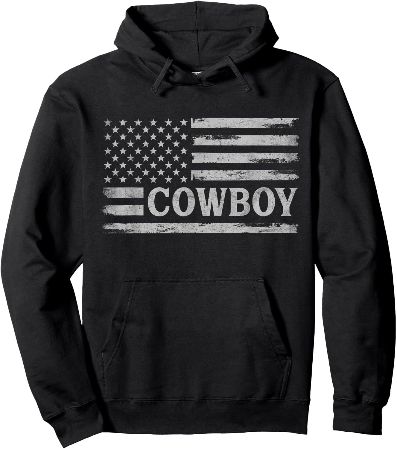 Cowboy Grey Vintage USA Flag Father's Day Rancher Hoodie - Hoodie | Black