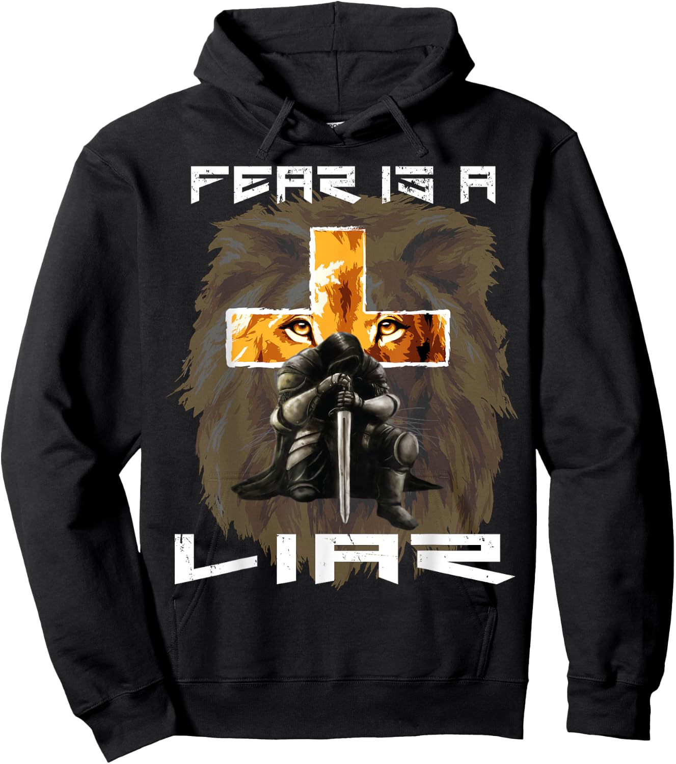 Fear Is a Liar Lion Judah Christian Religious Cross Graphic Hoodie - Hoodie | Black