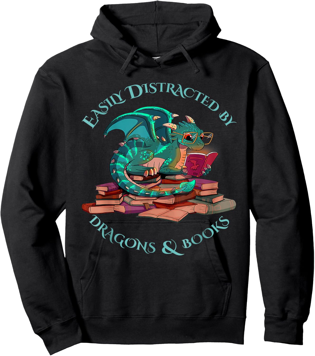 Cute Dragon Book - Easily Distracted By Dragons And Books Hoodie - Hoodie | Black