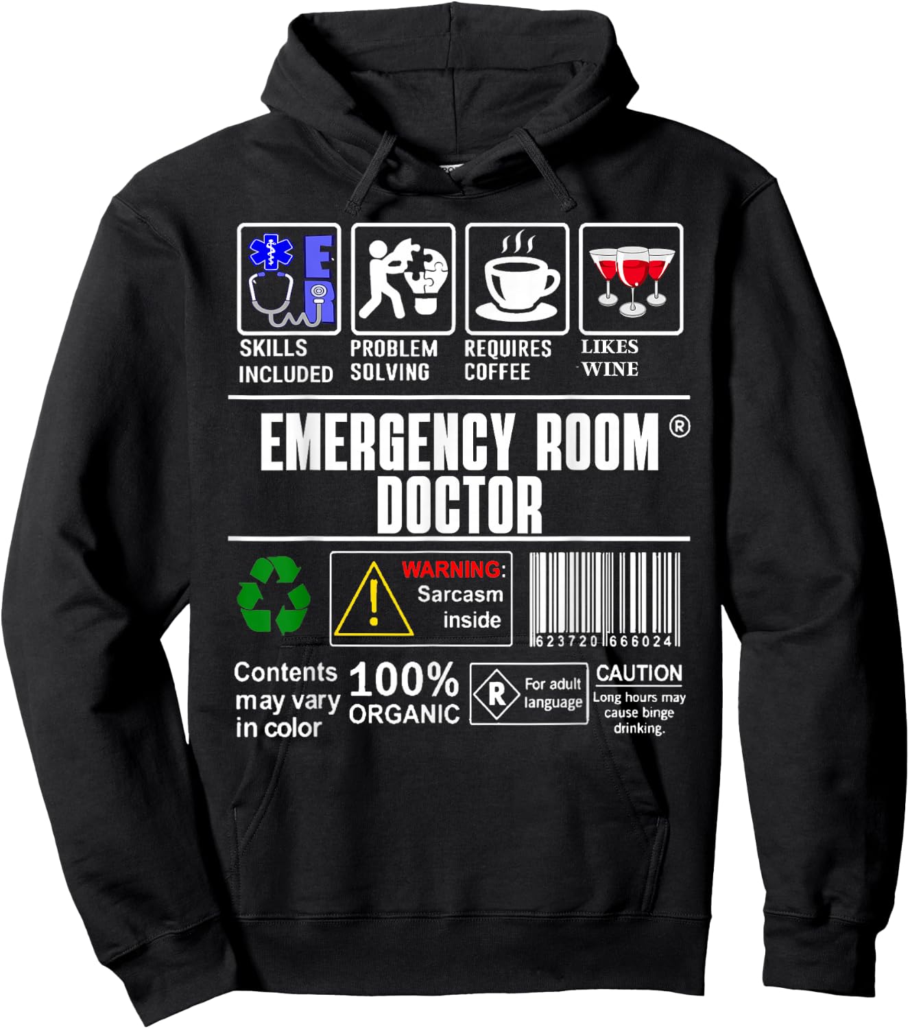 ER Emergency Room Doctor Label Skills Coffee Wine Sarcasm Hoodie - Hoodie | Black