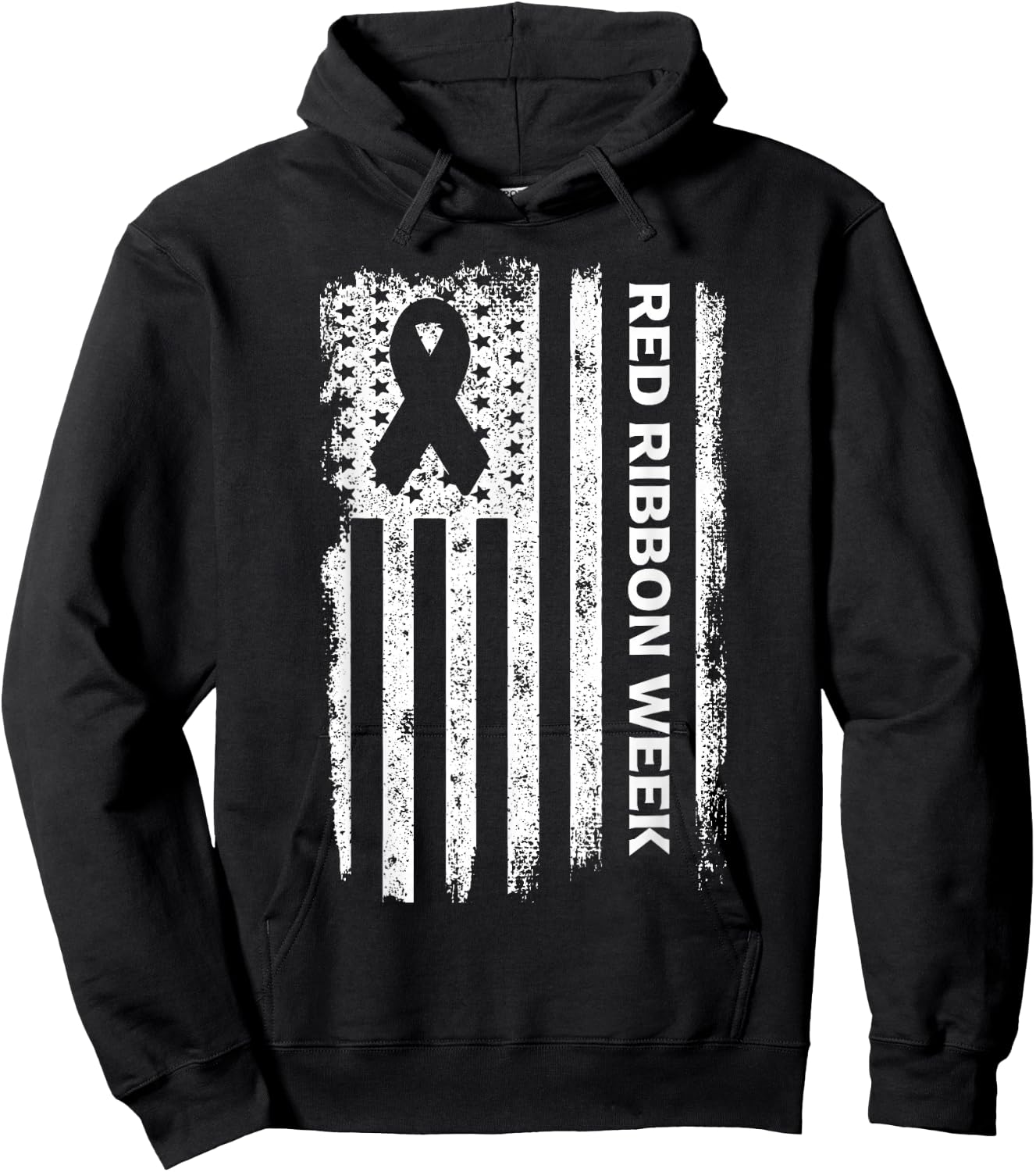 Red Ribbon Week American Flag Vintage Distressed Hoodie - Hoodie | Black