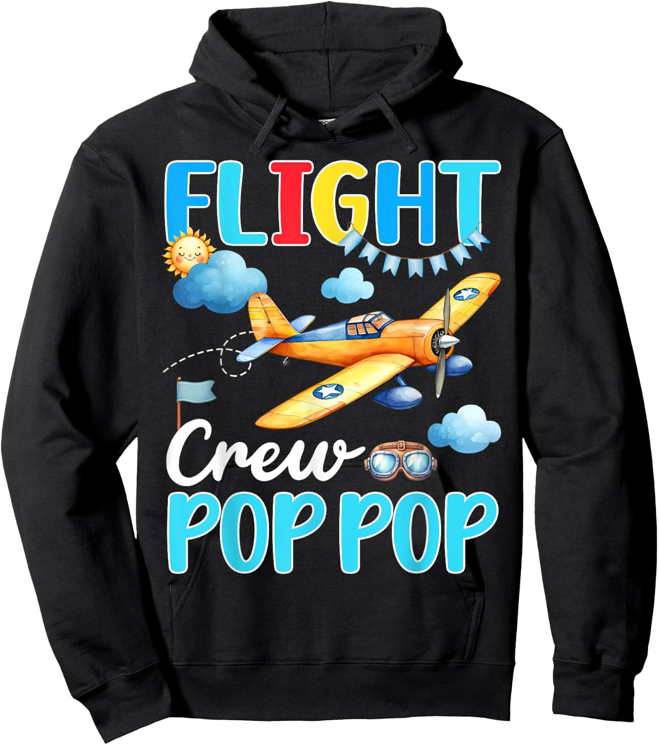 Flight Crew Pop Pop Birthday Squad Airplane Matching Family Hoodie - Hoodie | Black