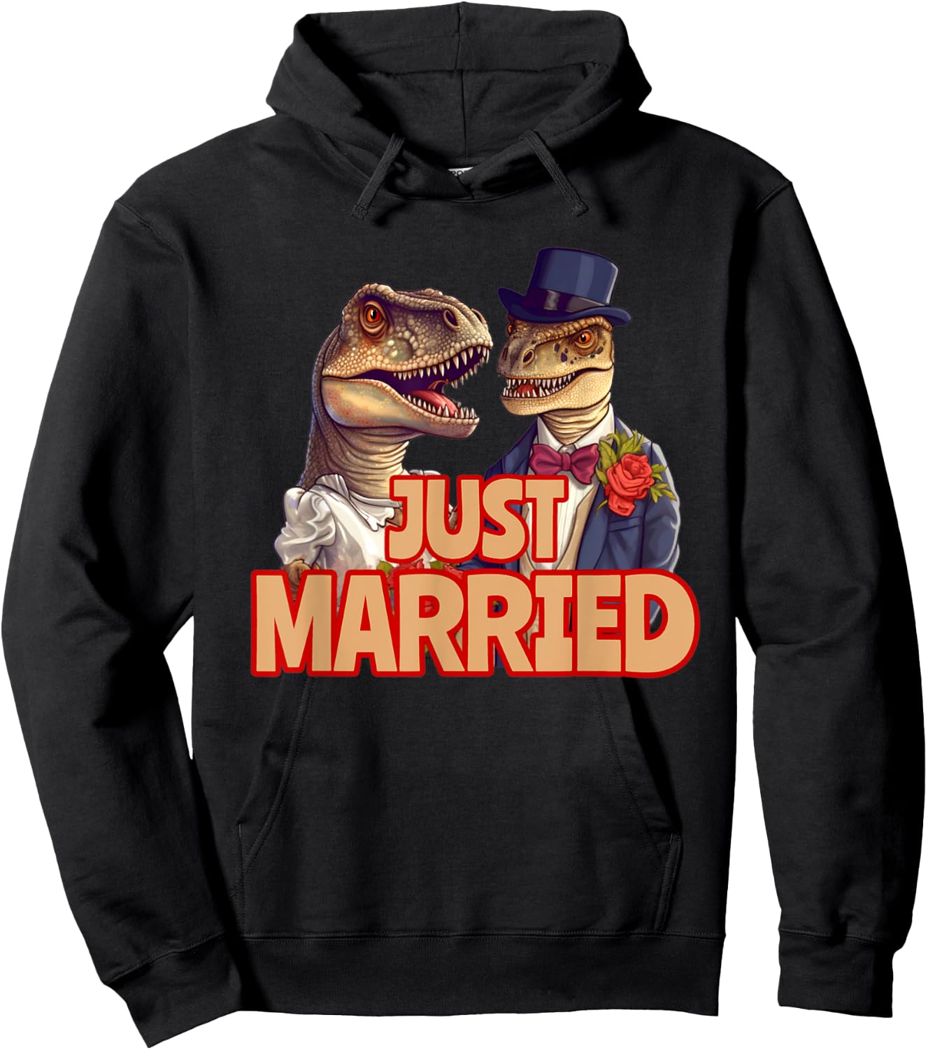 Funny Just Married Tyrannosaurus Rex T-Rex Wedding Dinosaurs Hoodie - Hoodie | Black