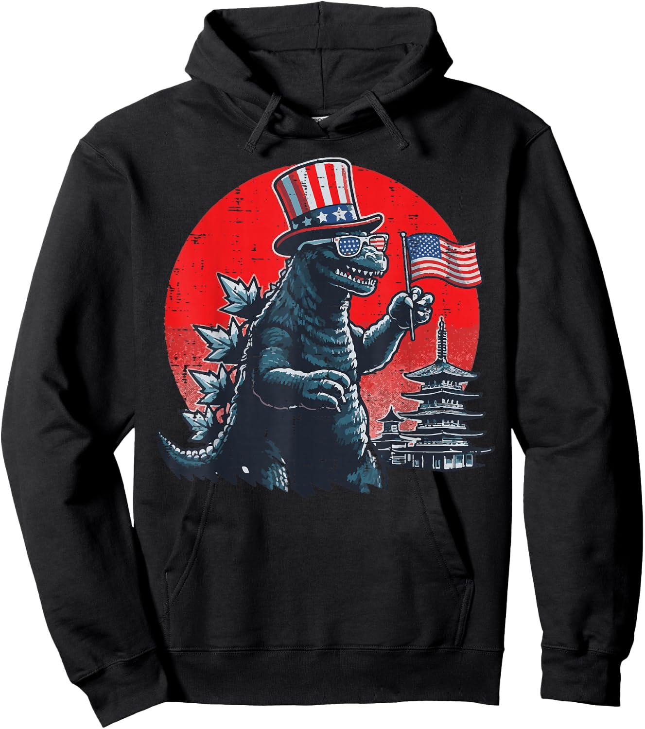 4th of July Giant Monster US Flag Kaiju Patriotic Men Women Hoodie - Hoodie | Black