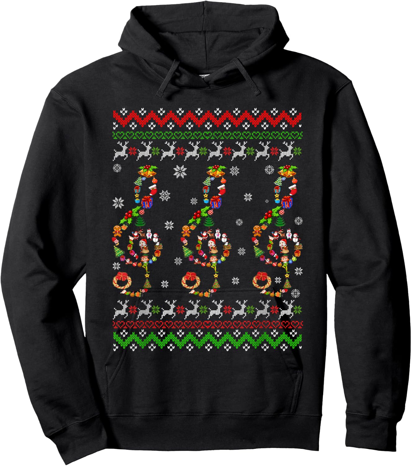 Music Note Christmas Ugly Sweater Musical Teacher Hoodie - Hoodie | Black