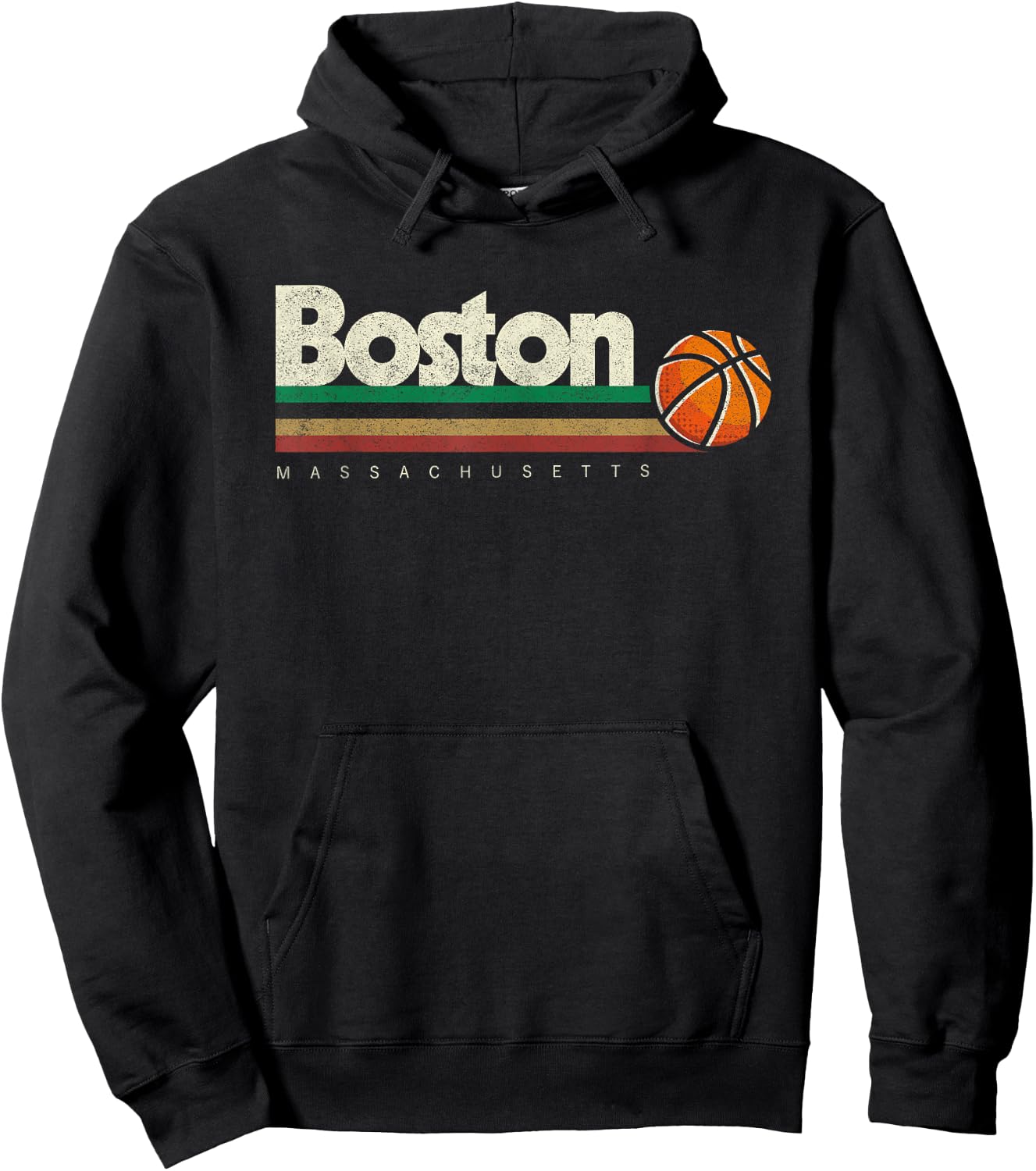 Vintage Basketball Boston City B-Ball Retro Stripes Hoodie - Hoodie | Black