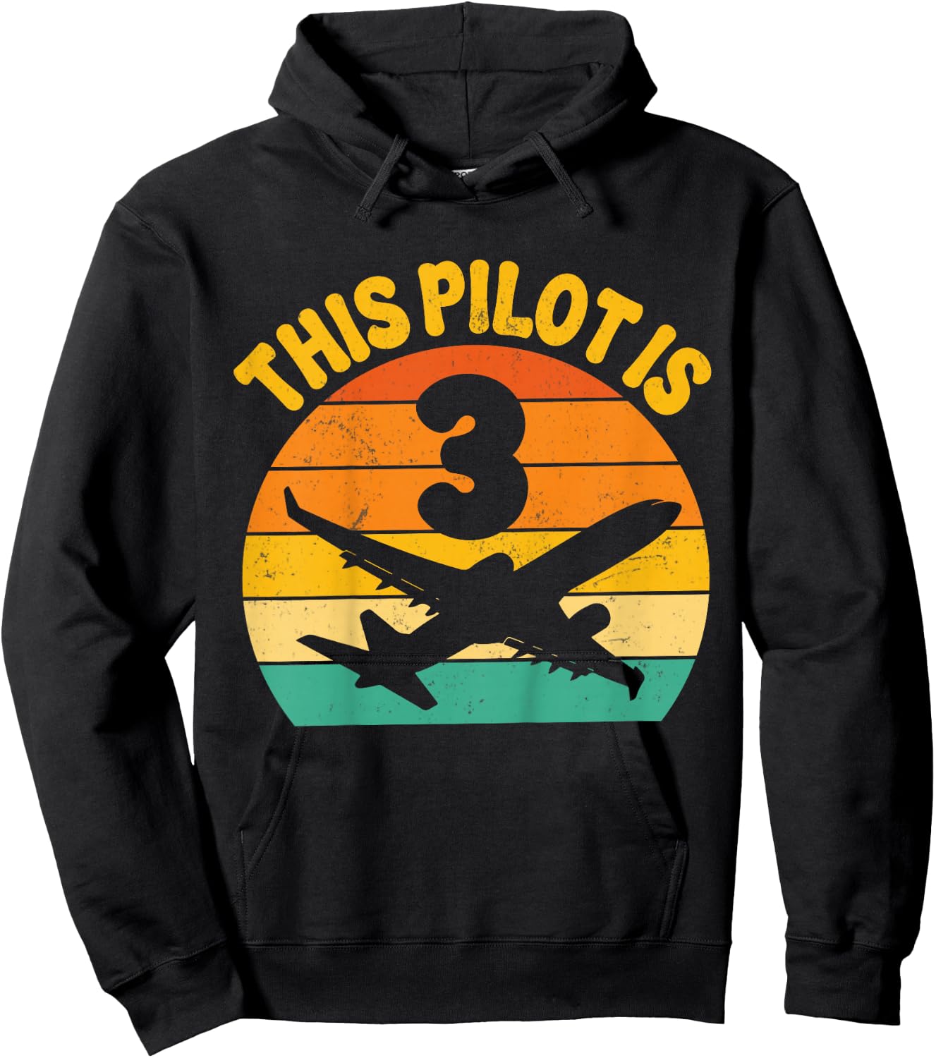 Retro This Pilot Is 3 Airplane Aviation Kids 3rd Birthday Hoodie - Hoodie | Black