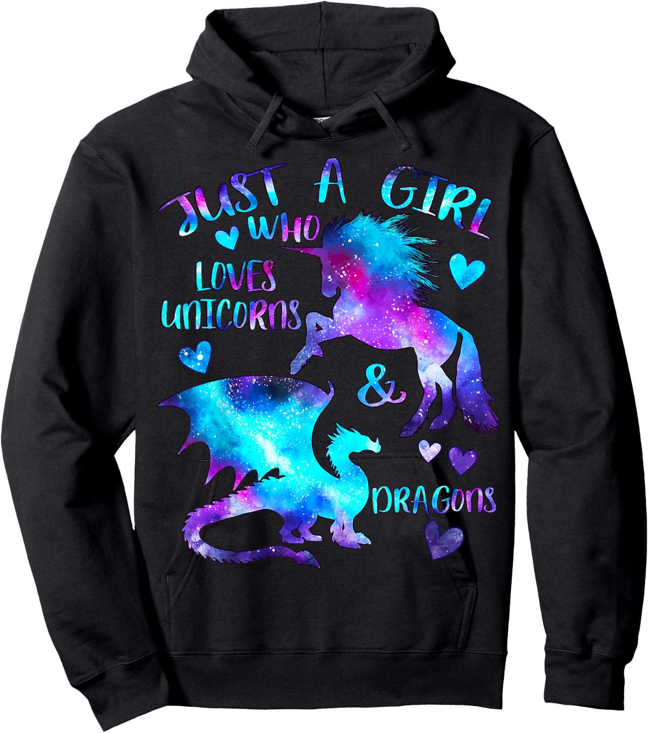 Just a Girl Who Loves Dragons and Unicorns Fantasy Themed Hoodie - Hoodie | Black