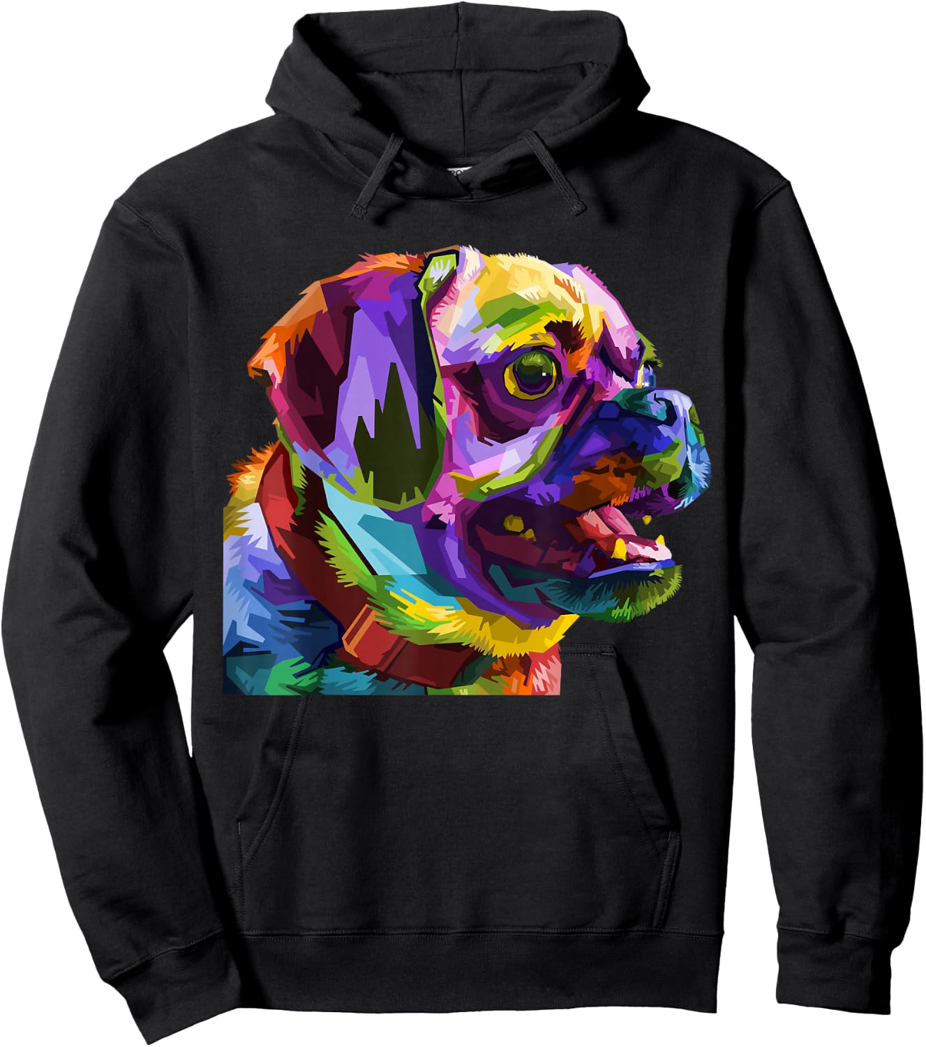 Pug Pop Art Colorful Portrait Carlino for Dog Lovers Hoodie - Hoodie | Black