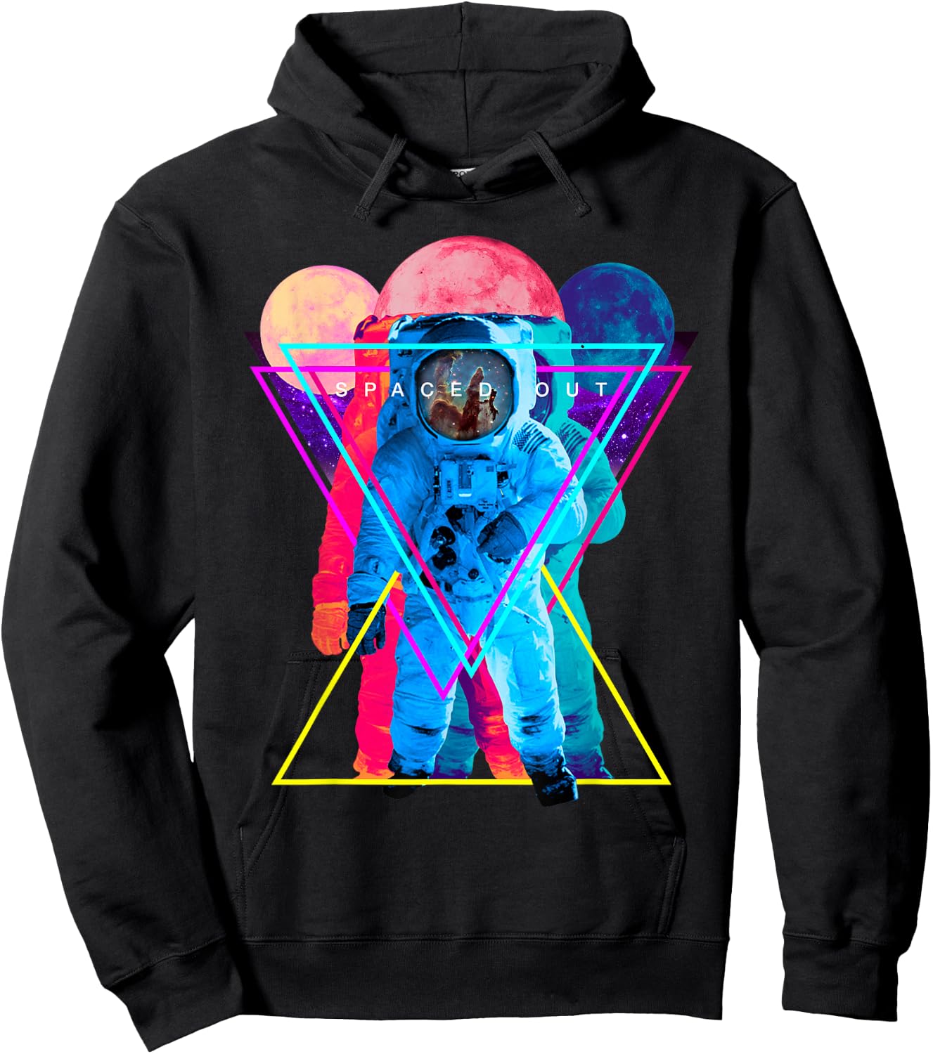 Spaced Out Triple Astronaut & Outer Space Art Hoodie - Hoodie | Black