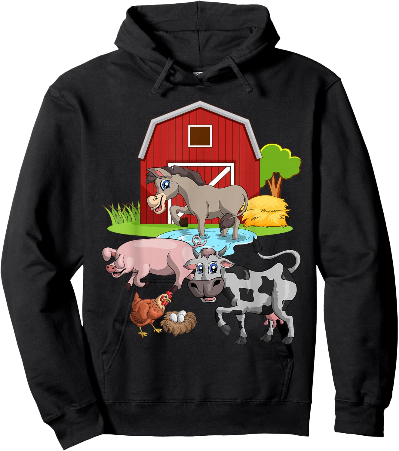 Donkey Pig Chicken Cow Agriculture Farm Animal Hoodie - Hoodie | Black