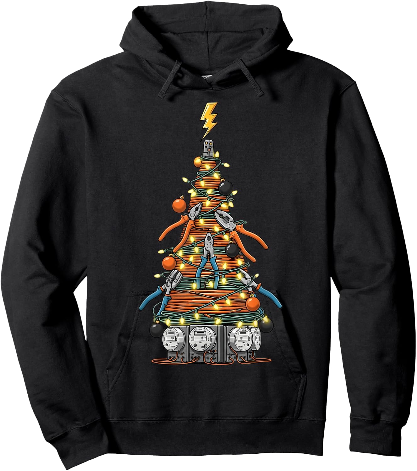 Funny Electrician Christmas Tree Xmas Graphic Men Women Hoodie - Hoodie | Black