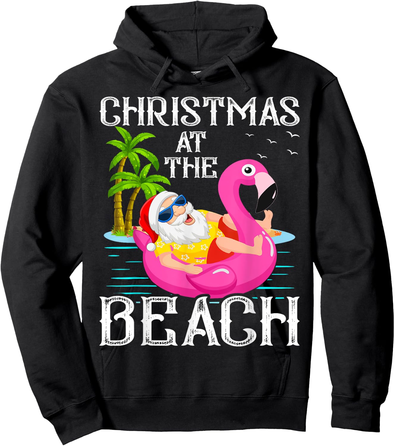 Funny Flamingo Float Santa Claus Christmas At The Beach Women Kids Hoodie - Hoodie | Black