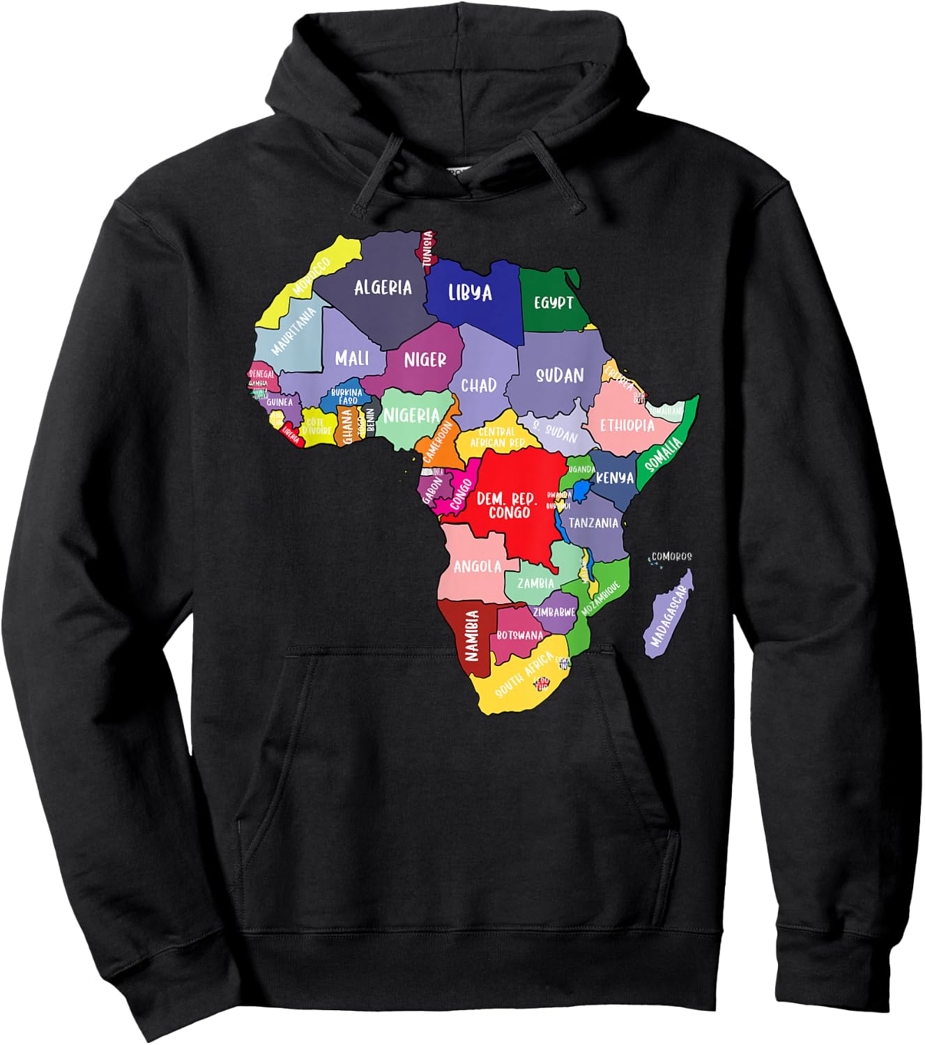 Colourful Africa Map with Country Names, African Continent Hoodie - Hoodie | Black