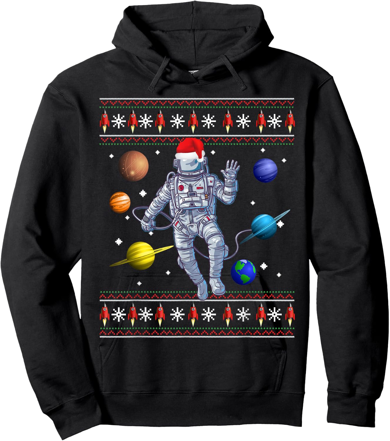 Astronaut Space Planets Lover Ugly Christmas Sweater Style Hoodie - Hoodie | Black