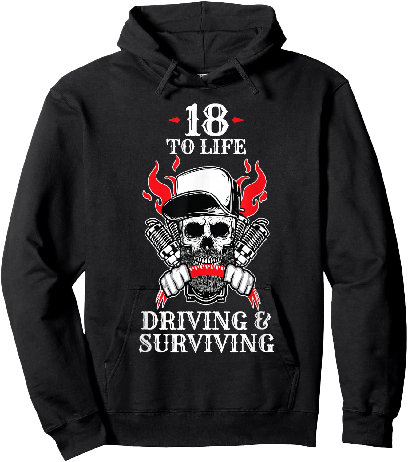 18 to Life Trucker T Shirt | Skull Flames Truck Driver Shirt Hoodie - Hoodie | Black