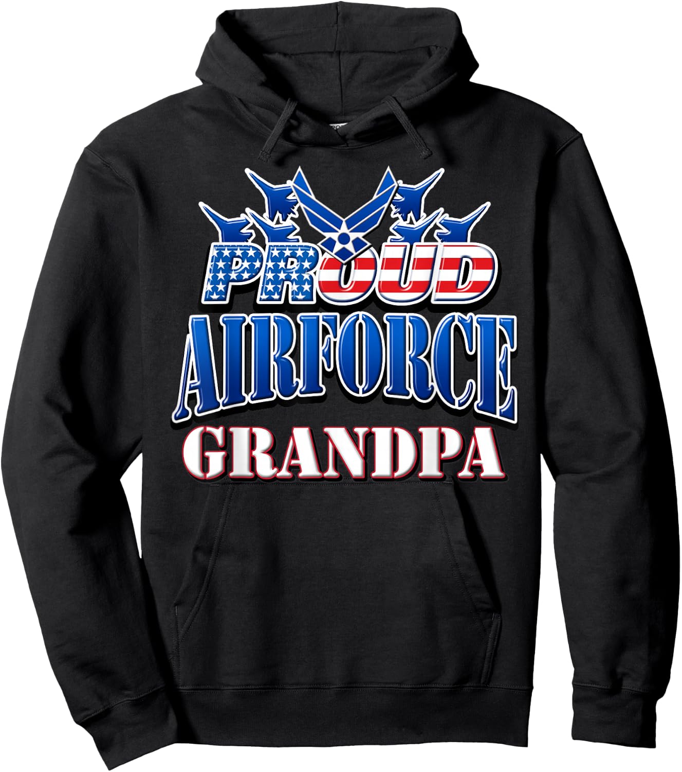 Proud Air Force Grandpa Shirt Grandparents Day USA Military Hoodie - Hoodie | Black