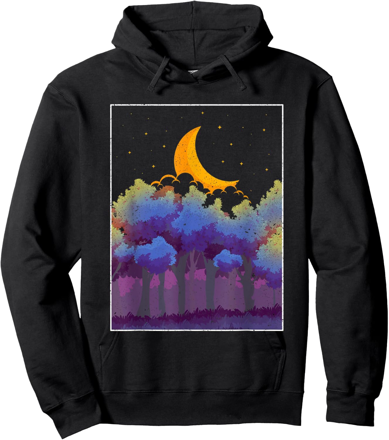Crescent Moon Forest Trees Outdoor Moonlight Nature Hoodie - Hoodie | Black