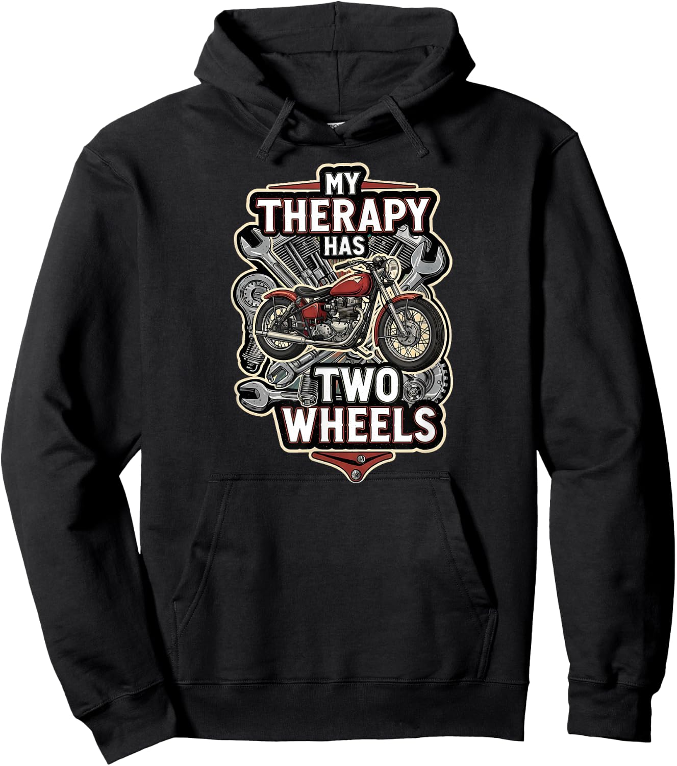 Motorcycle Rider Therapy Two Wheels Vintage Bike Hoodie - Hoodie | Black