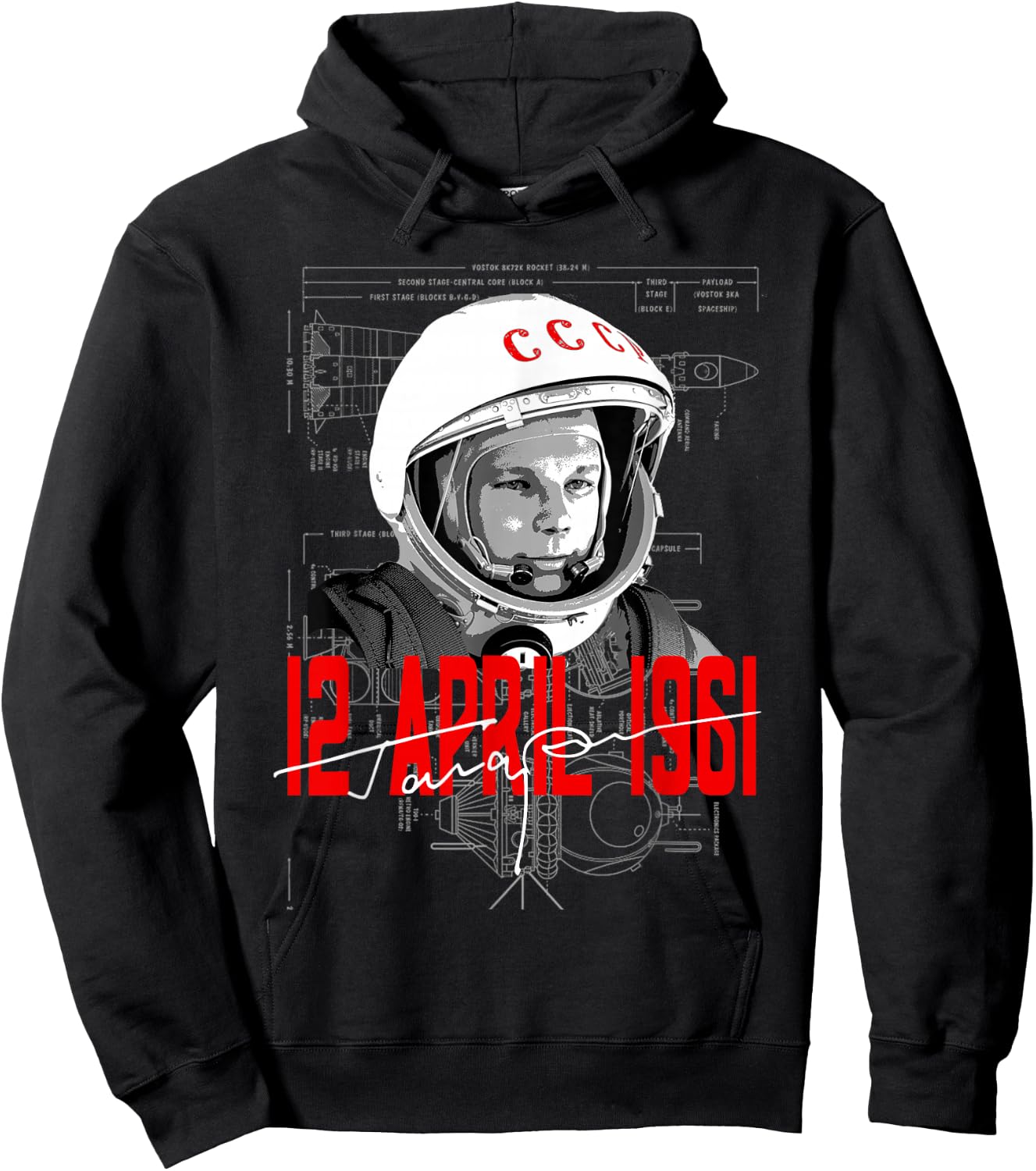 65th Anniversary of Gagarin Cosmonautics Space Astronomy Hoodie - Hoodie | Black