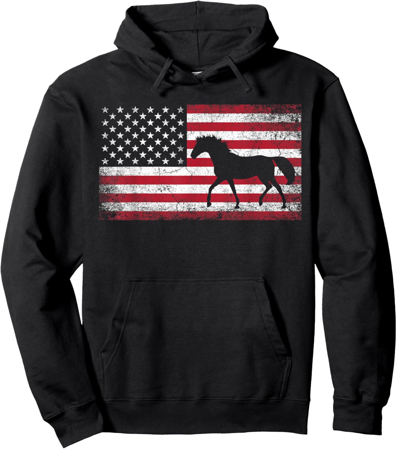 Horse Riding Cowboy Cowgirl 4th of July American Flag USA Hoodie - Hoodie | Black