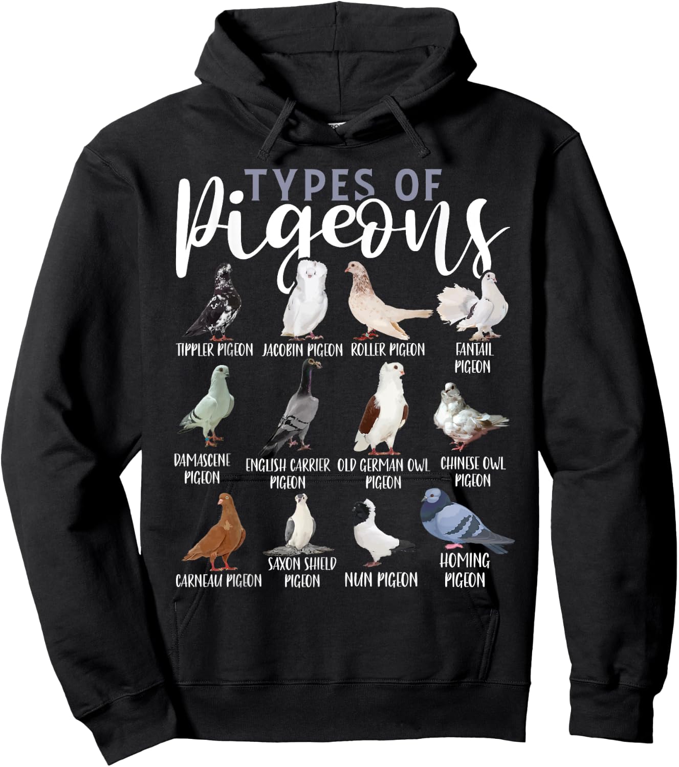 Types of Pigeons Shirt Bird Lover Homing Pigeon Racing Hoodie - Hoodie | Black