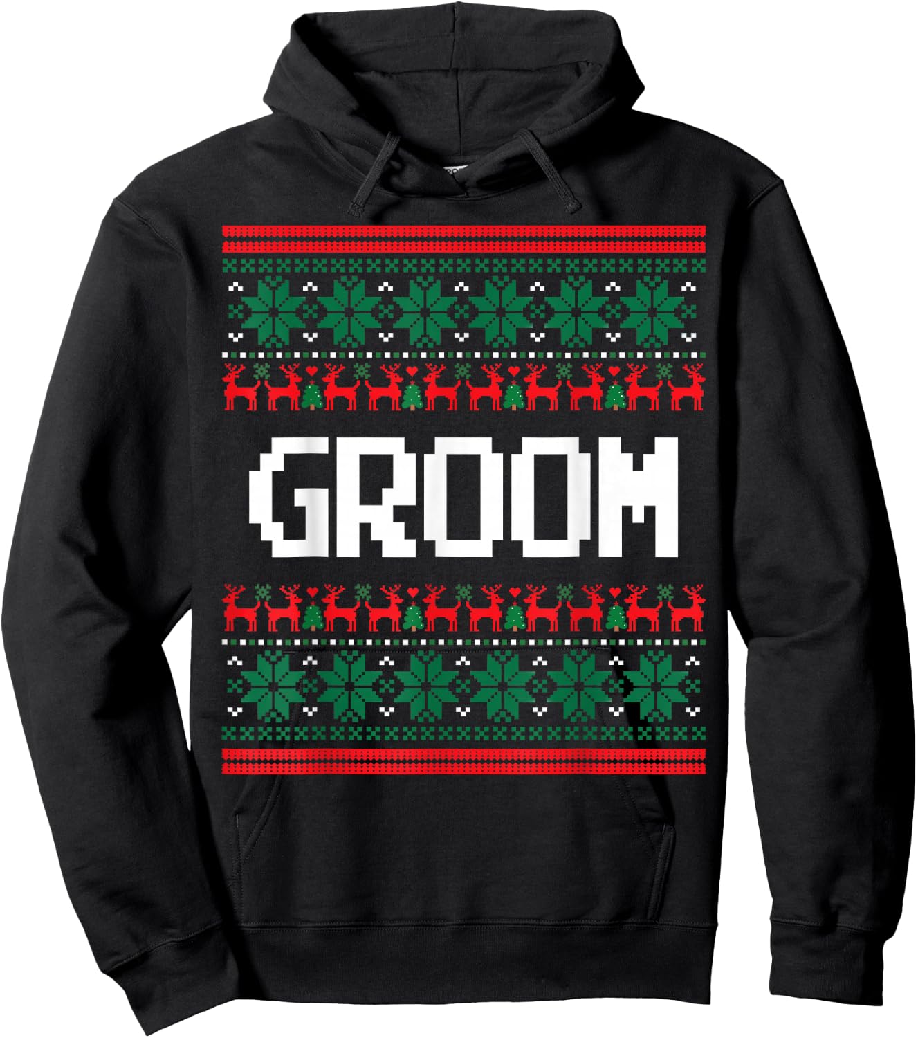 Groom Bride Ugly Christmas Sweater Wedding Engagement Hoodie - Hoodie | Black