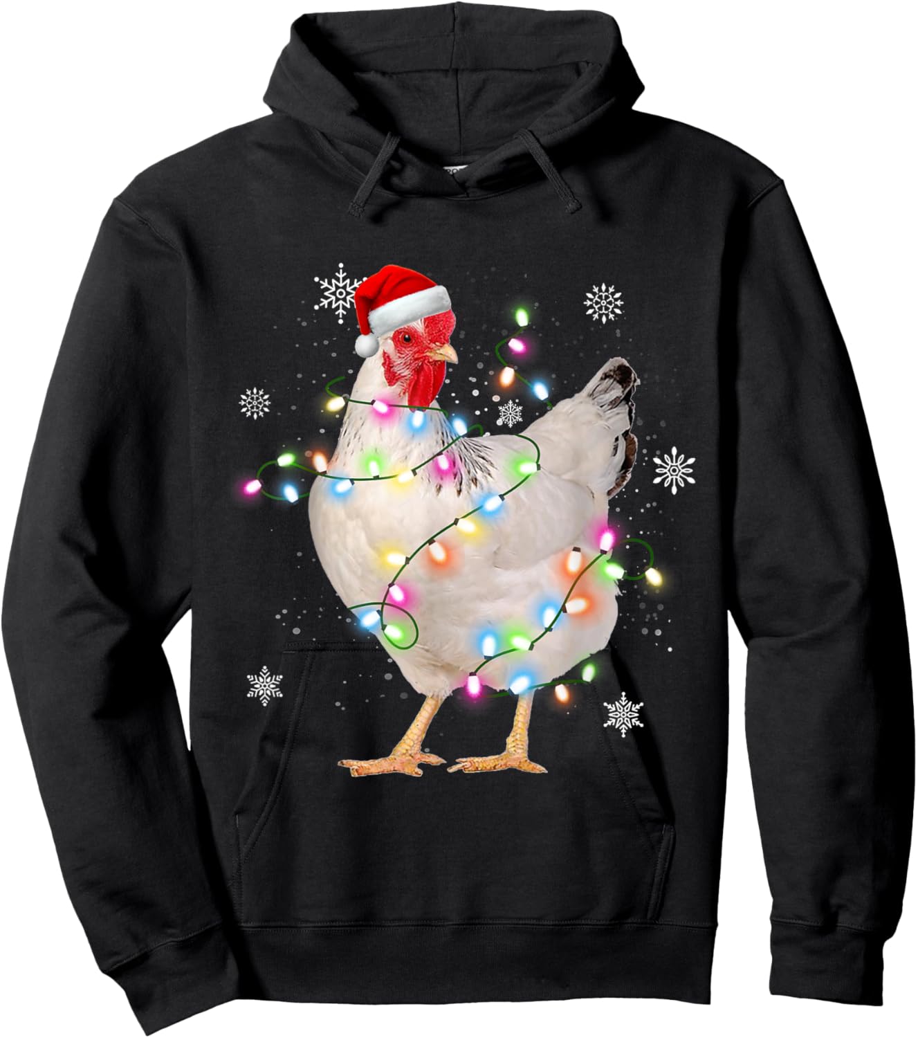Santa Chicken Christmas Lights Farmer Xmas Chicken Lover Hoodie - Hoodie | Black