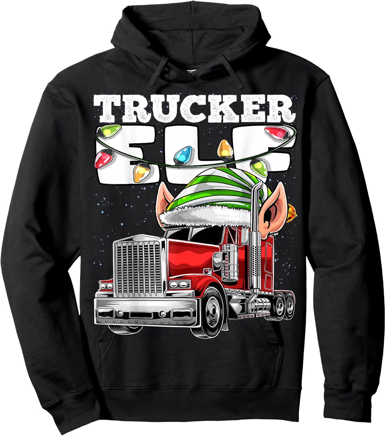 Trucker Elf Truck Driver Big Rig Funny Christmas Gift Men Hoodie - Hoodie | Black